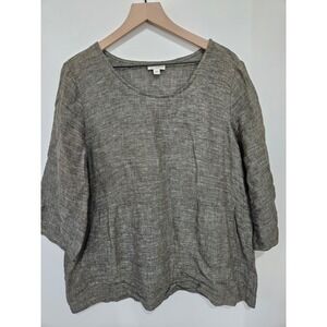 Pure Jill J. Jill Linen Blend Marled Knit Top Olive Green XL 3/4 Sleeve Scoop Ne